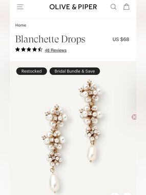 Oliver & Piper Blanchette Drop Earrings Pearl Gold Tone